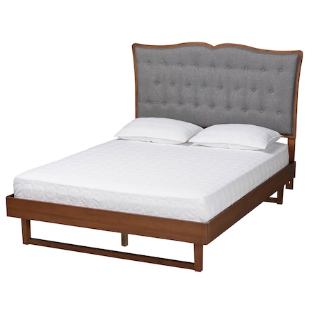 Baxton Studio Padilla Classic and Traditional Grey Fabric and Walnut Brown Finished Wood Queen Size Platform Bed 237-12640-9411-ZORO